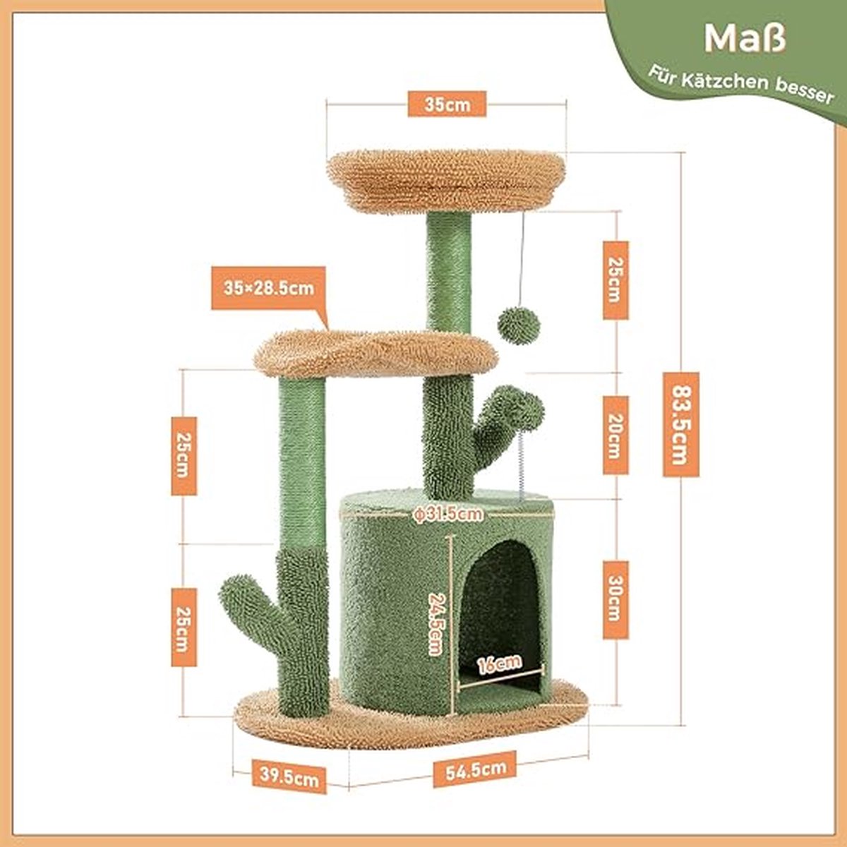 Kattenboom / krabpaal - kattenmeubel \ krabpaal met ligplaatsen, activiteiten, stabiel en stevig, krabpaal met hangmat en mooi kattenhuis,