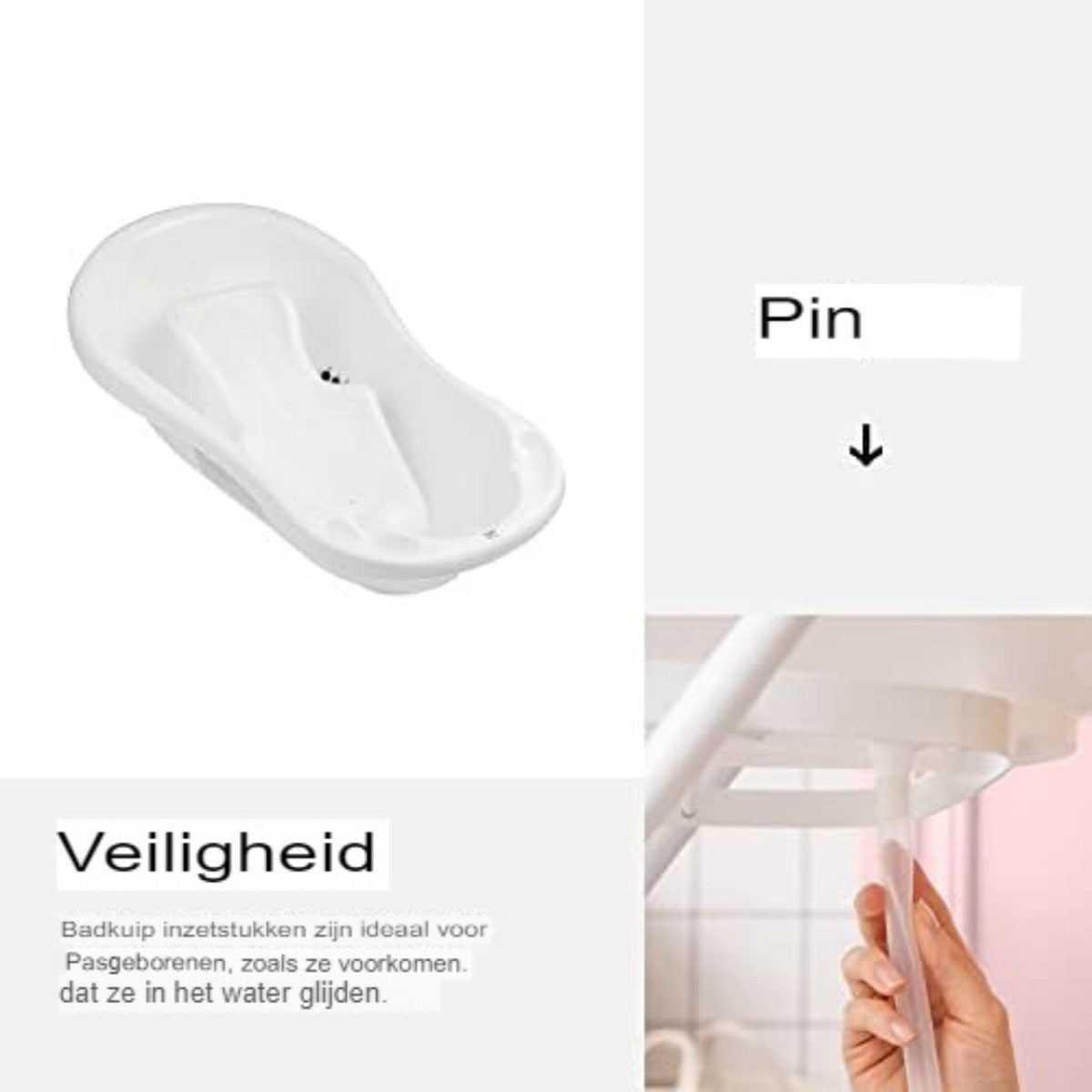 Babybad met standaard - Baby bad met standaard - Babybad set - Baby badje met standaard - Baby badset - 4-delige set - Wit