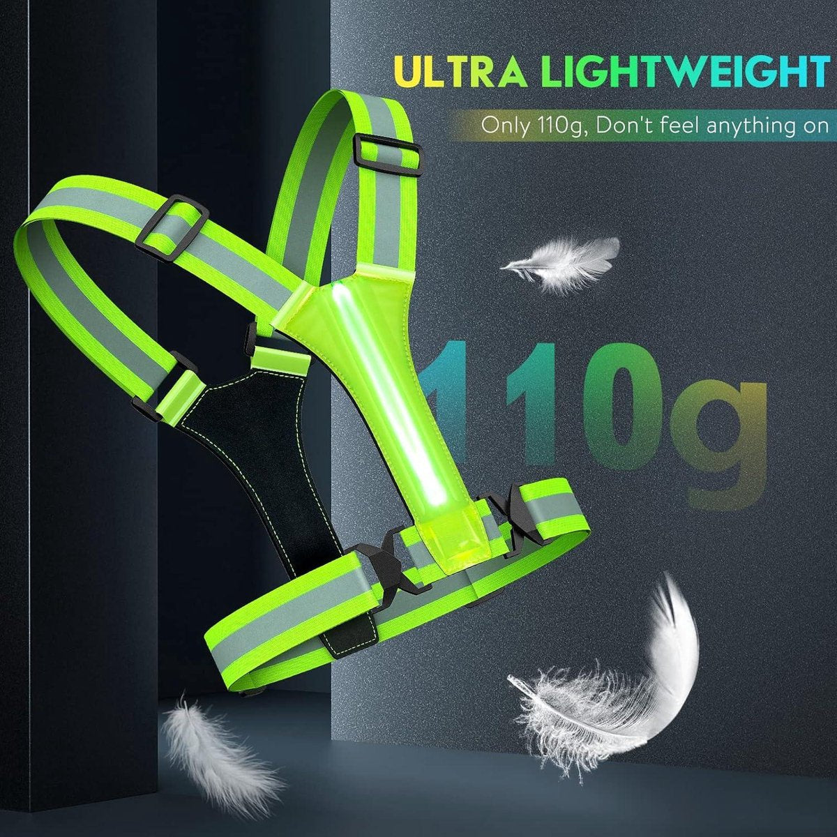 Reflective Vest Running Gear USB Rechargeable - High Visibility - Adjustable Waist/Shoulder - Jogging Running Cycling Walking Motorcycle Running Light