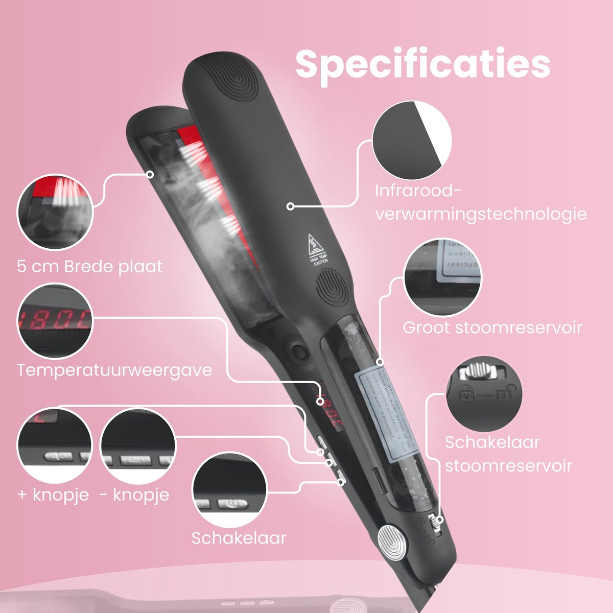 Steam Straightener - 4.0 - Steam Straightener Pod - Professional Hair Straightener - Curling Iron - Infrared Hair Straightener