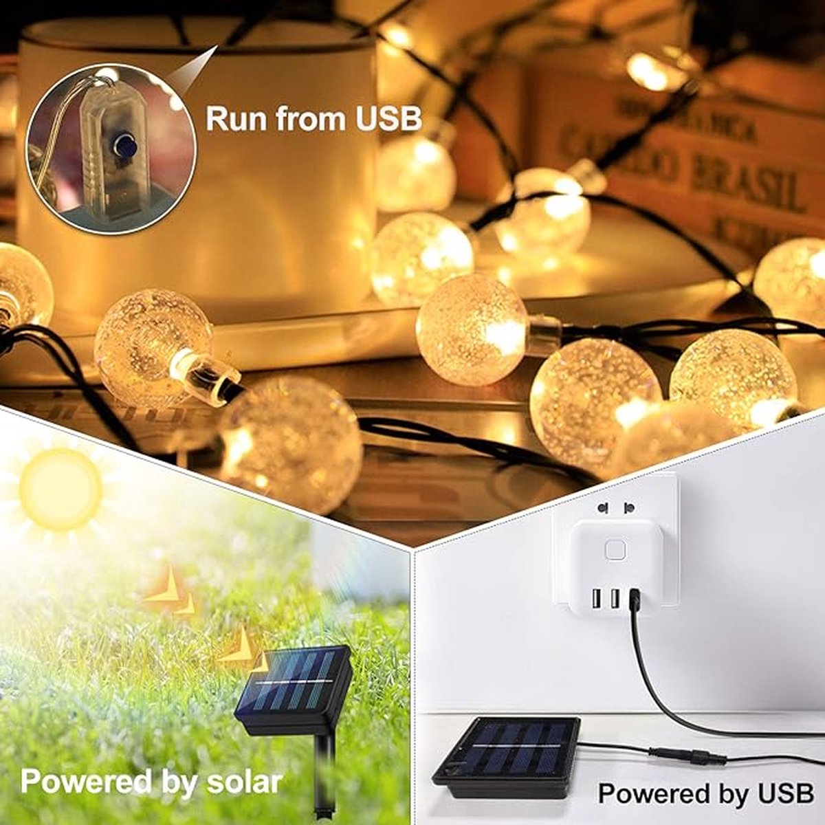 Solar Lichtsnoer - Tuinverlichting op Zonne-energie - 50 LED's - 8 Meter - Waterdicht Lichtsnoer - Buiten/Binnenverlichting - Verlichting voor Tuin, Bomen, Terras, Kerstmis, Bruiloften, Feesten