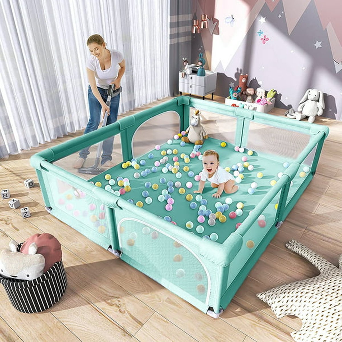 Playpen - Oversized Rectangular Playpen - 180 x 150 cm - Green