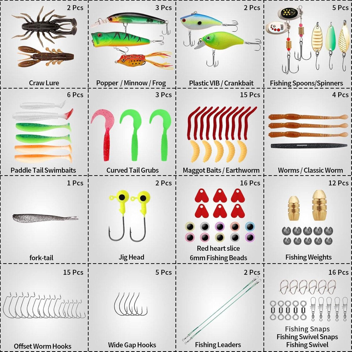 Vis Lokken Set met Tackle Box voor Snoek Baars Forel Makreel Kabeljauw Zee - Vis Accessoires Kit - Zachte Plastic Lokken Wormen Spinnerbaits - Crankbaits Jigs Hoofd Haken Visgerei -