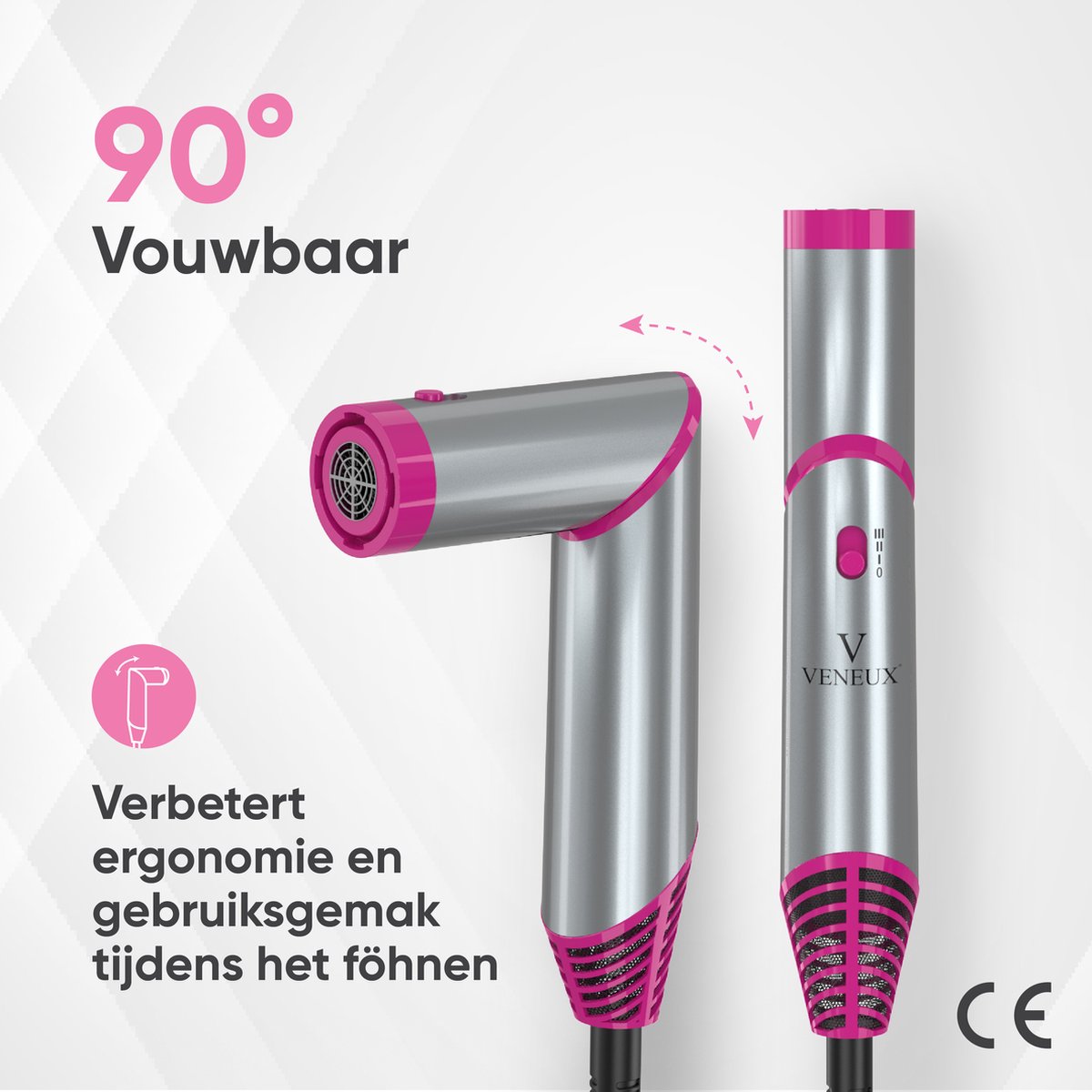 VENEUX® 6-1 Föhnborstel - Airstyler - Krulborstel - Grijs / Roze - Krultang