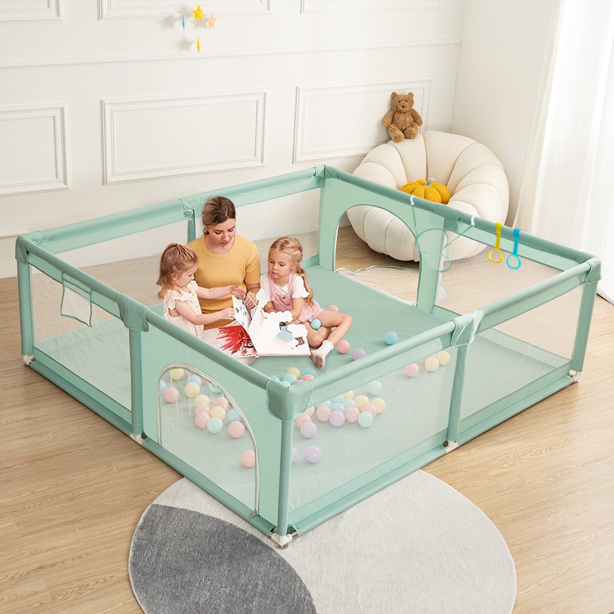 Playpen - Oversized Rectangular Playpen - 180 x 150 cm - Green