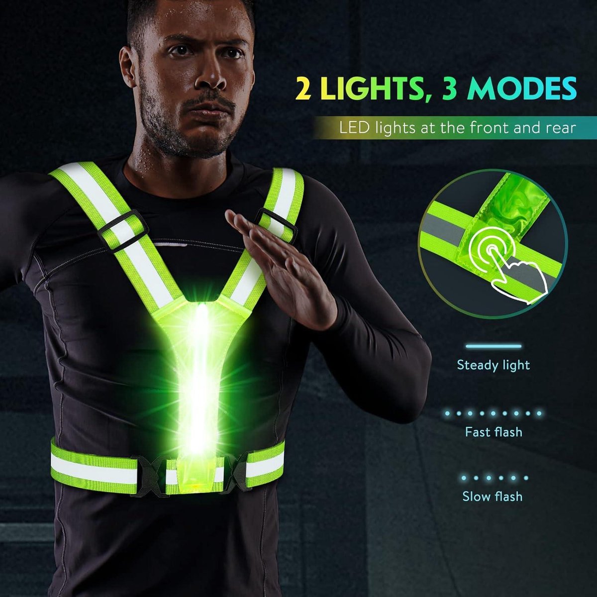 Reflective Vest Running Gear USB Rechargeable - High Visibility - Adjustable Waist/Shoulder - Jogging Running Cycling Walking Motorcycle Running Light