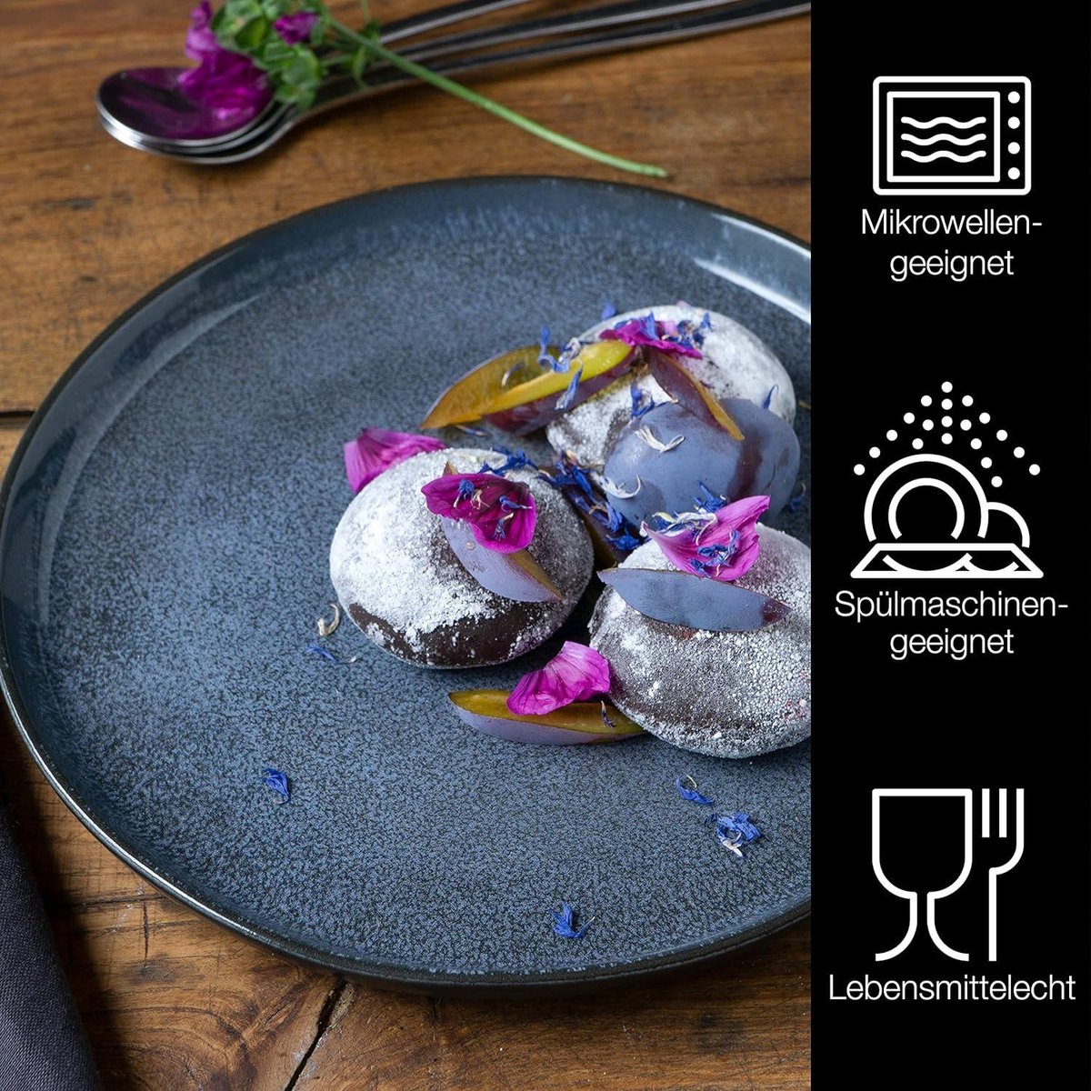 Set van 6 blauwe dessertborden voor 6 personen - porselein - vaatwasser- en magnetronbestendig