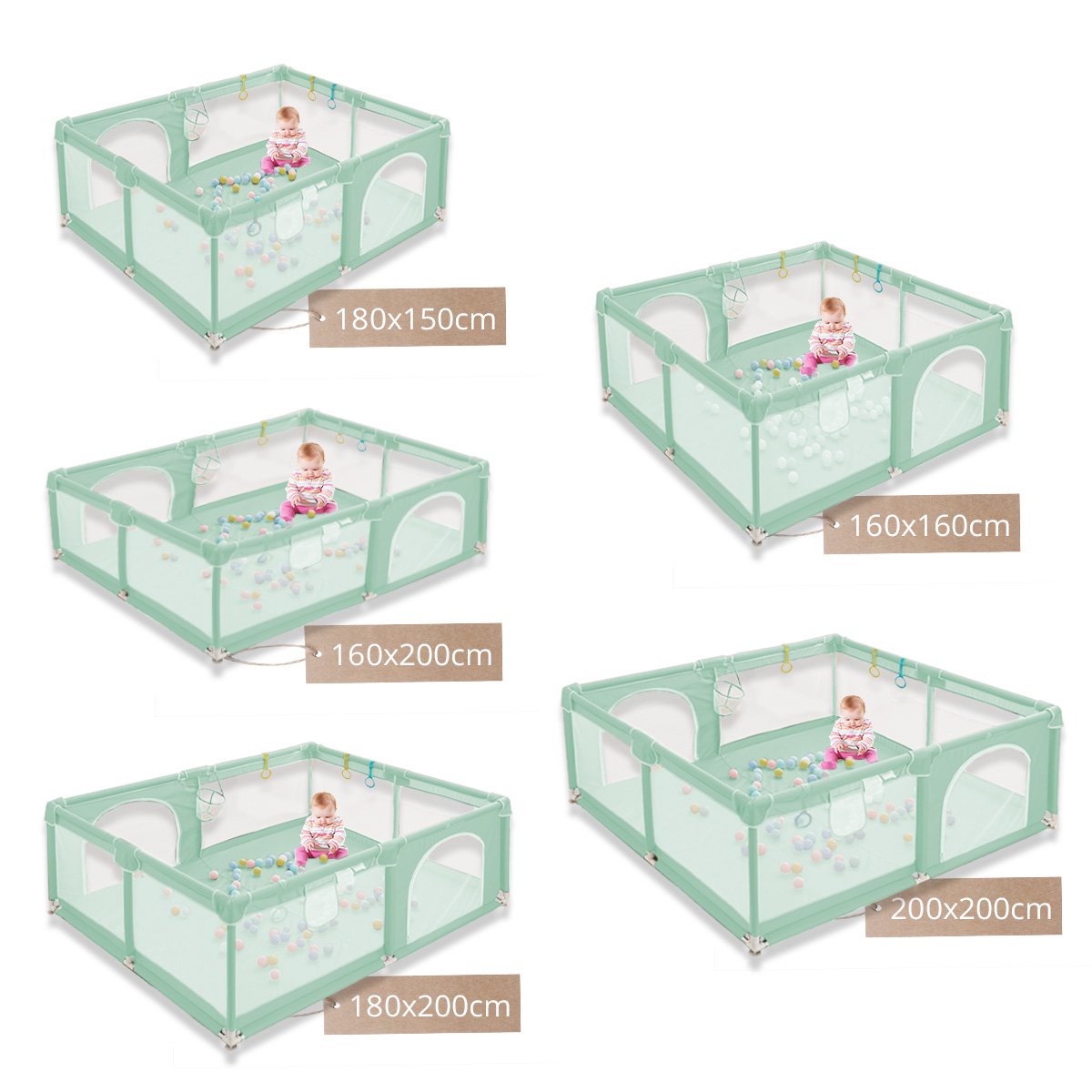 Playpen - Oversized Rectangular Playpen - 180 x 150 cm - Green