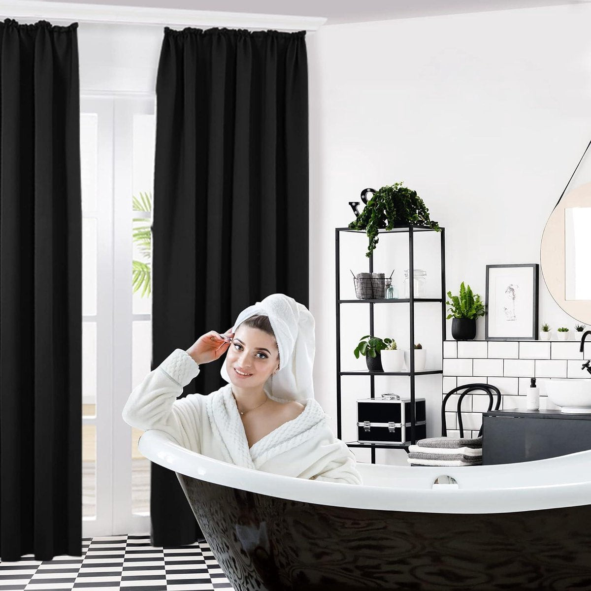 Blackout curtains thermal insulating modern design with eyelets printed - 140 x 138 cm - Halloween black