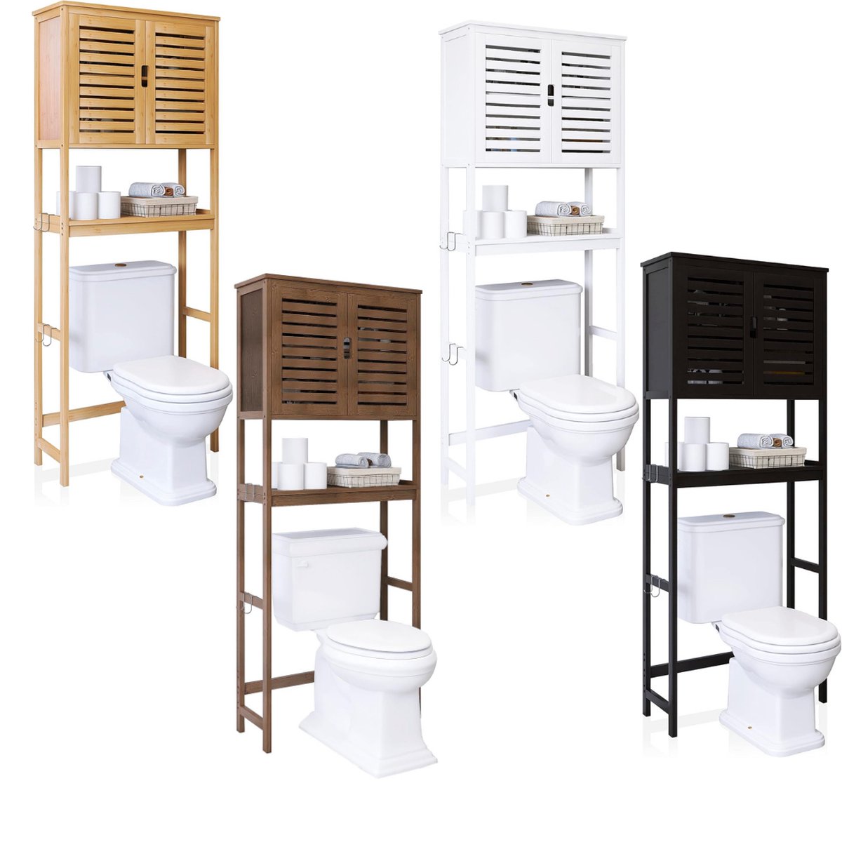 Wasmachineombouw - Wasmachinemeubel - Wasdrogerkast - Zwart - Wasmachine opbouwmeubel - Wasmachinekast - Duurzaam - Duurzaam Bamboe - Opbergrek - Toiletkastje - Badkamerkastje - WC-kastje - Smal Kastje - Toiletkastje