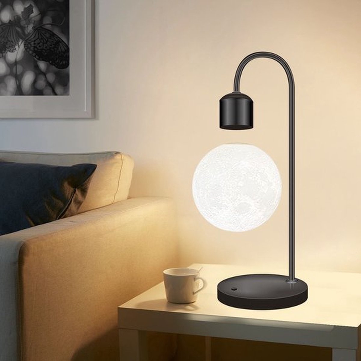 Magnetic Moon Lamp - Zwevende maanlamp - Draadloos Telefoon Oladen - Maan bureaulamp - Touch Aan en Uitknop - Staande lampen - Led Lampen - Zwart