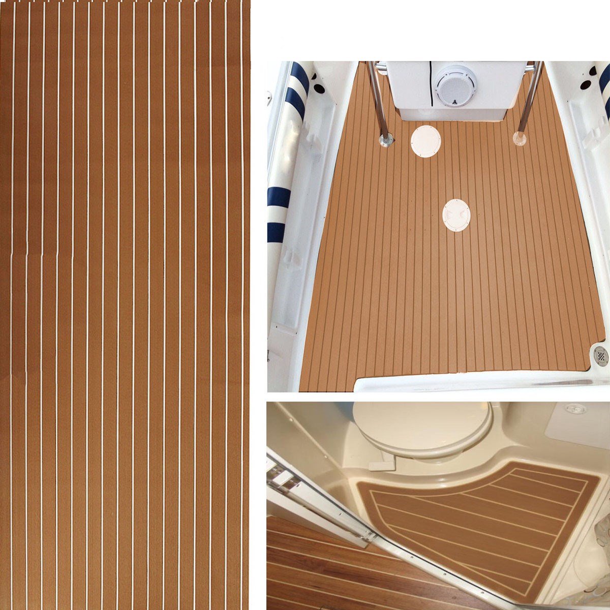 Zelfklevende Antislipmat voor Boten - EVA Teak Foam Decking Mat - Teakhouten Vloerbedekking voor Boten - Teakhouten Jachtvloeren - Teak Vloerbedekking - Wasbaar - 2400X900x6mm - Lichtbruin Kunstleer Textuur