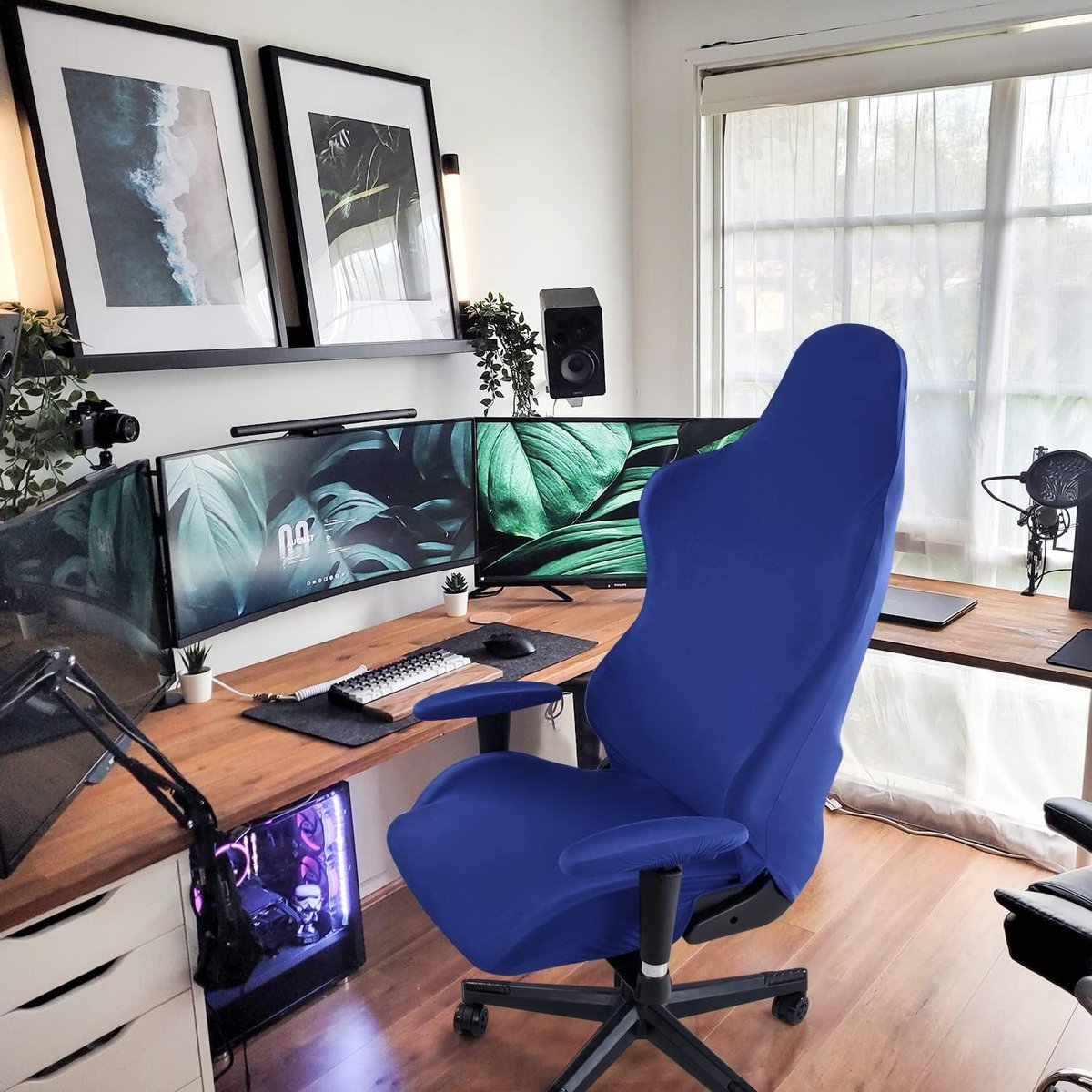 Rekbare gamingstoelhoezen, afneembaar, wasbare stoelhoes voor computerstoel, bureaustoel, draaistoel, DX Racing, gamingstoel (geen stoel), blauw