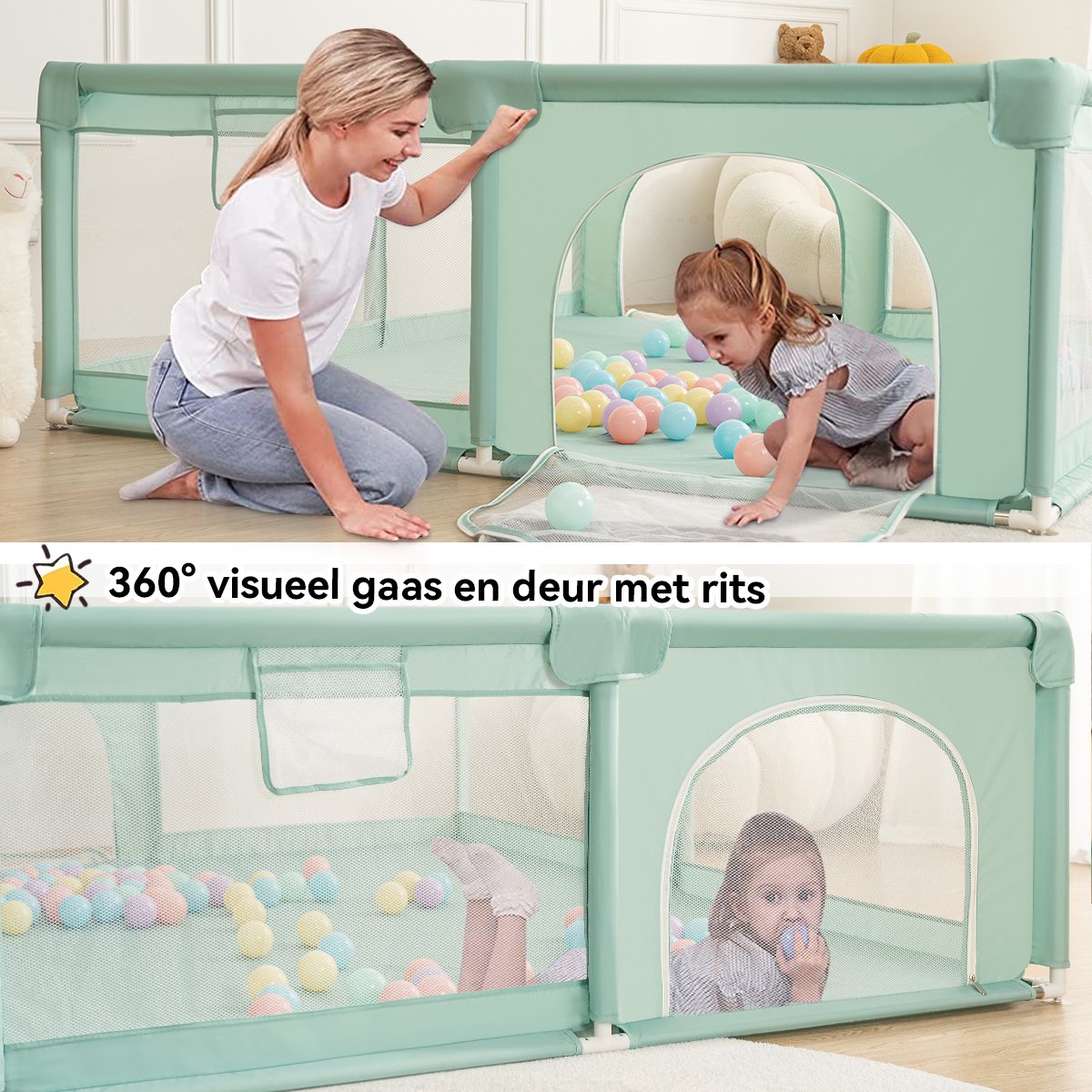 Playpen - Oversized Rectangular Playpen - 180 x 150 cm - Green