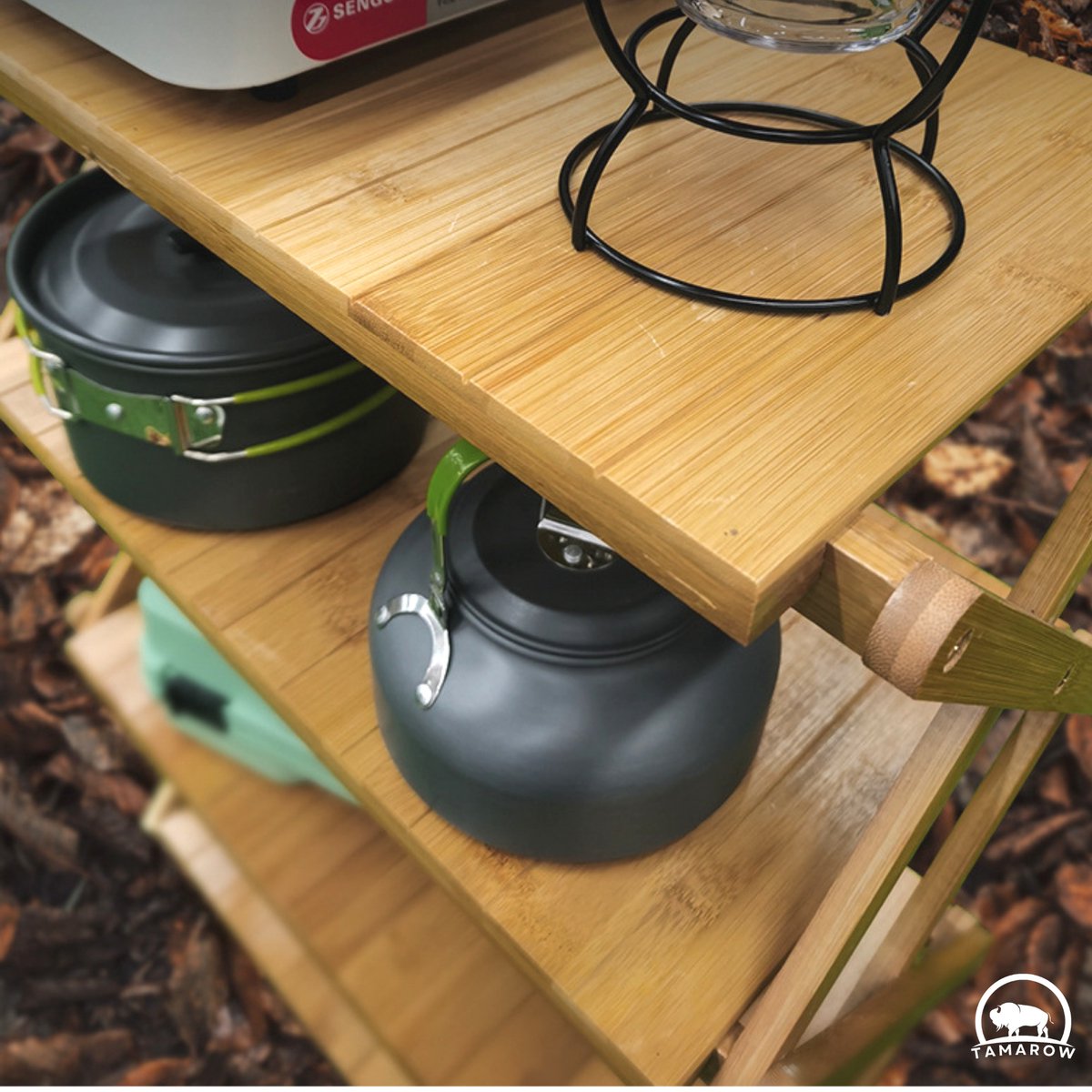 Folding Camping Cupboard - Camping Cabinet - Outdoor Organizer - Bamboo - 4 Shelves