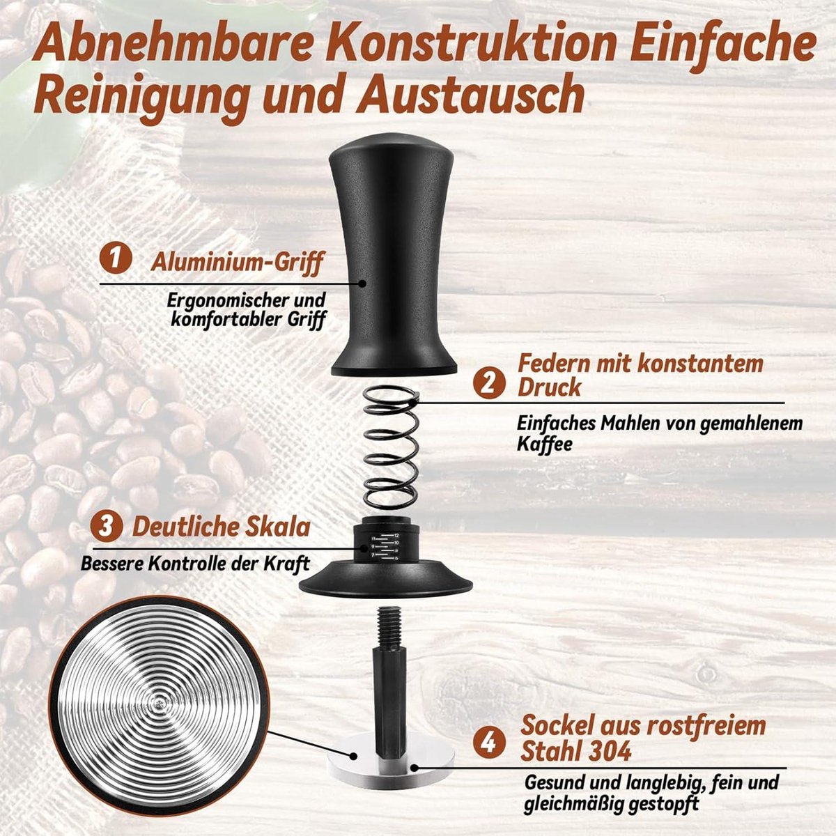 Tamper set - 5 accessoires voor koffie tampen inclusief tamper - 51 mm naalden - WDT Tool - reservenaalden - doseerring - 51 mm tampmat - barista's beginners experts