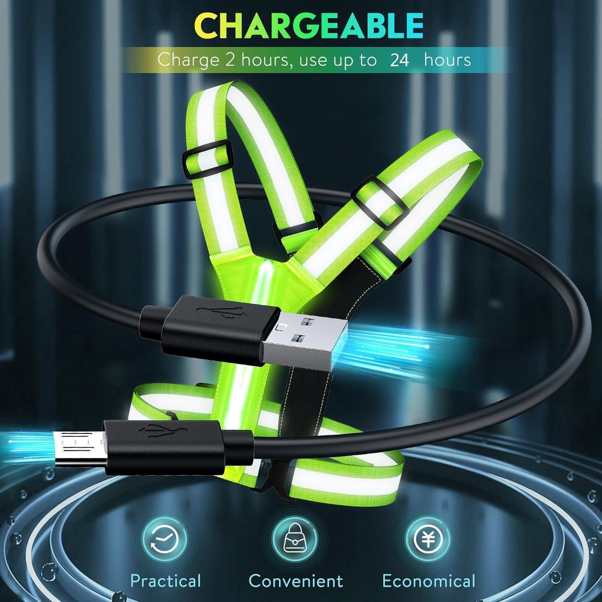 Reflective Vest Running Wear USB Rechargeable - High Visibility - Adjustable Waist/Shoulder - Jogging Running Cycling Walking Motorcycle Running light