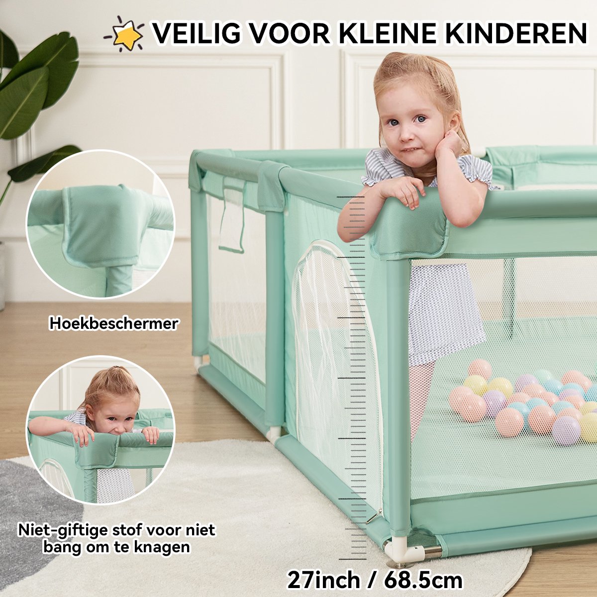 Playpen - Oversized Rectangular Playpen - 180 x 150 cm - Green