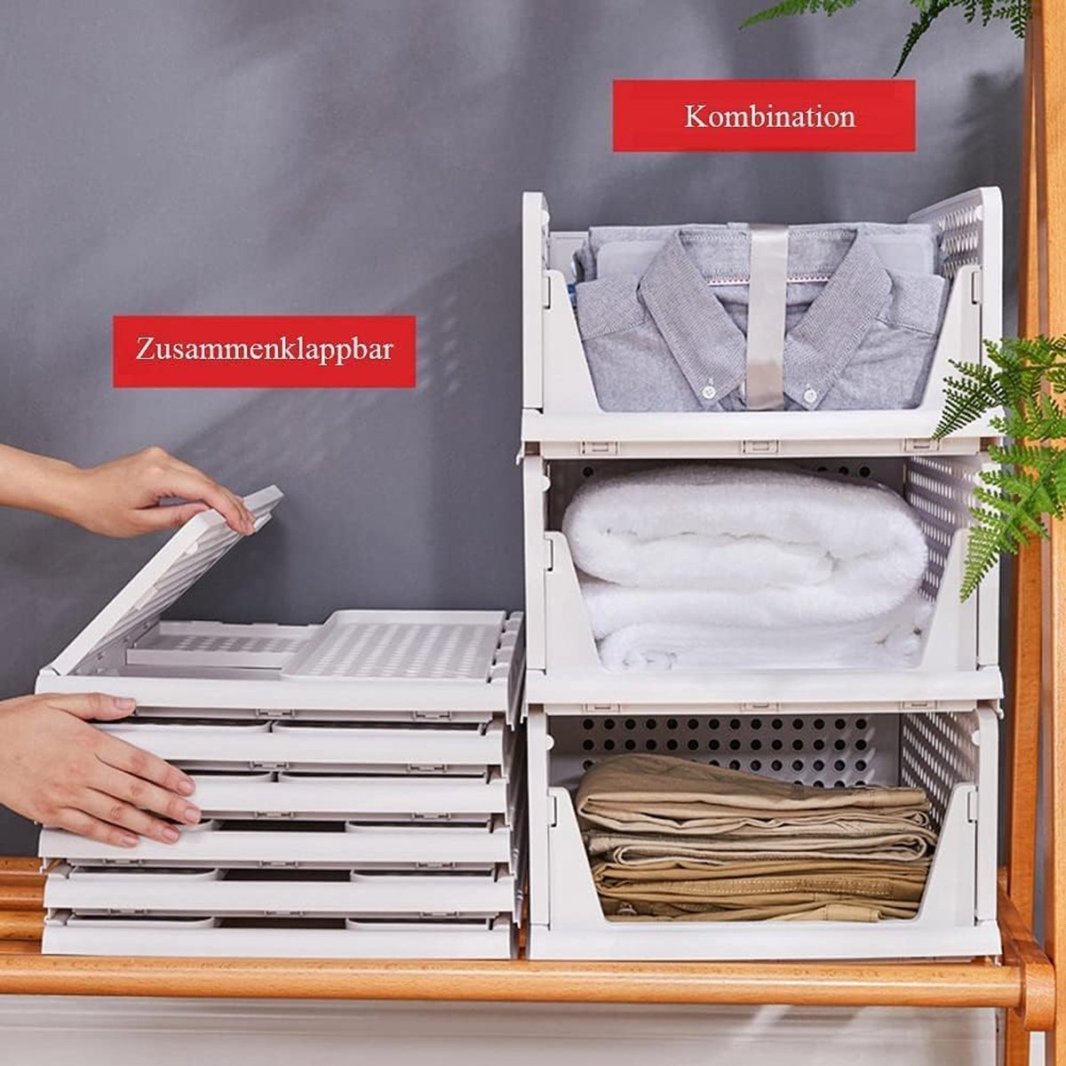 Opvouwbare lade-organizer, opbergdoos voor ondergoed in de kast, opvouwbare stoffen doos voor ondergoed, kleding, sjaals, beha's, sokken, dassen, lichtgrijs
