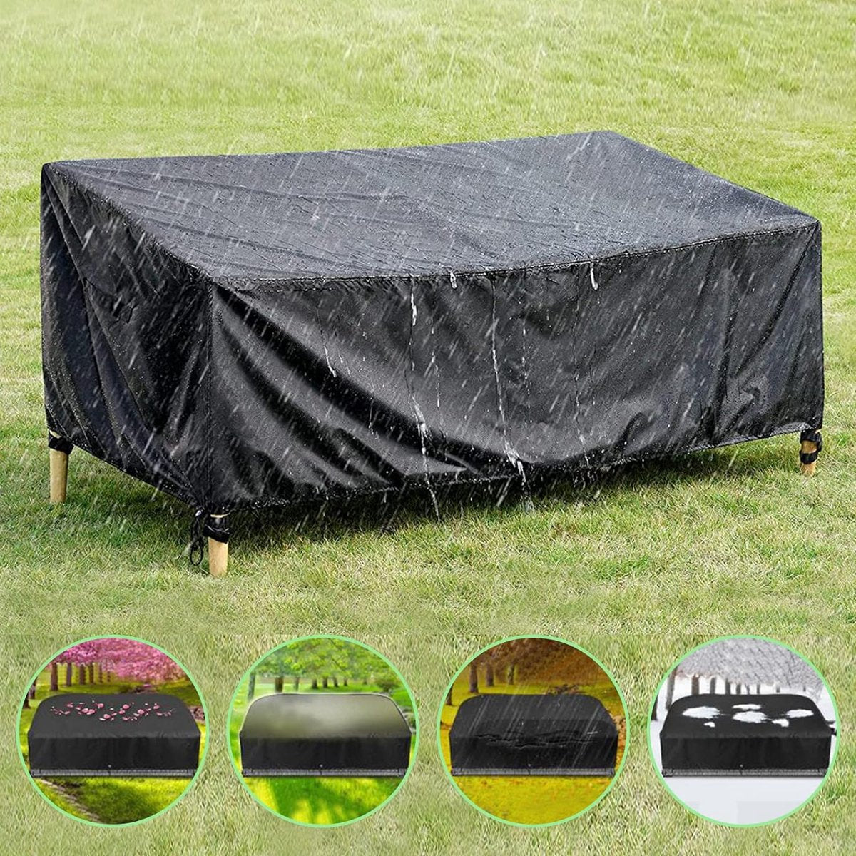 3-zits Tuinbankhoes - Waterdicht - Winddicht - UV-Bestendige Tuinbankhoes (163 x 66 x 63/89 cm) - Zwart - 210T - Polyestervezels - Beschermhoes voor Tuinbank - Ademende Tuinmeubelen - Zitbankhoes