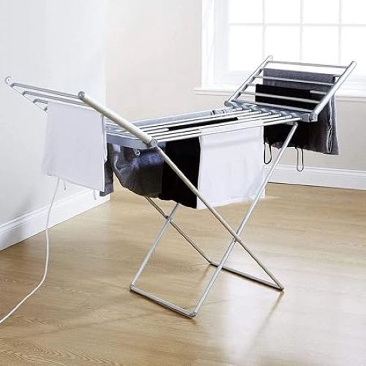 Wasdroger - Wasdroogrek - Opvouwbare Elektrische Kledingdroger - Efficiënt en Ruimtebesparend - 18 stangen verwarmde badkamerdroger - 230 W - 145 cm - Aluminium zilver - Sneldrogend - Kleding - Beddengoed