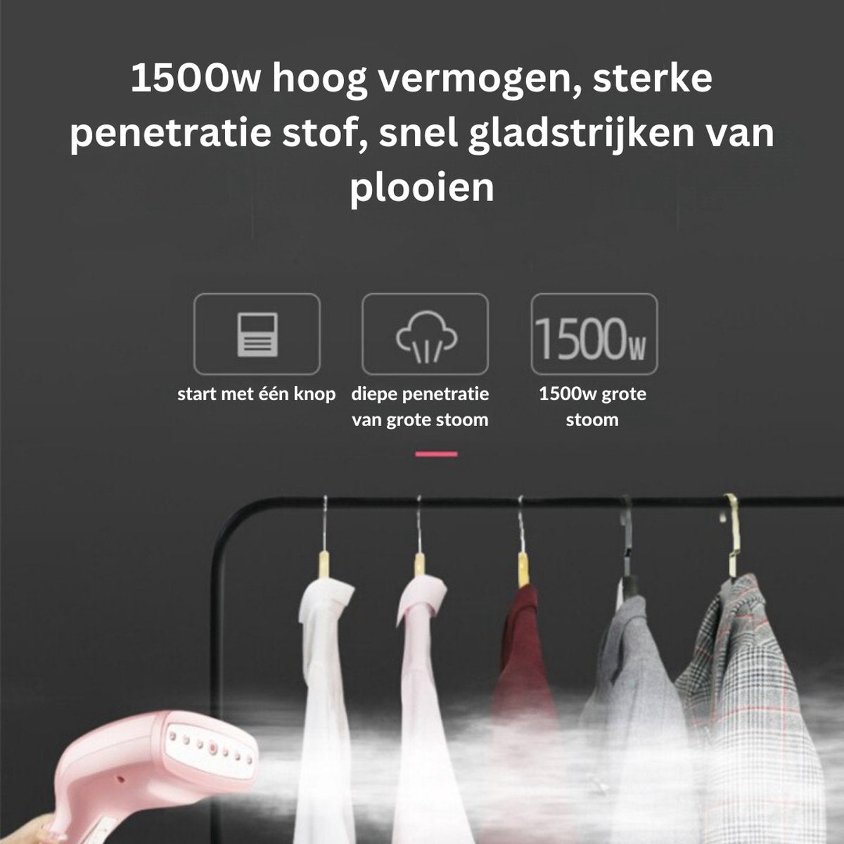 Kledingstomer - Handstoomapparaat Kleding - Steamer - Handig op reis - 1500 Watt - Roze