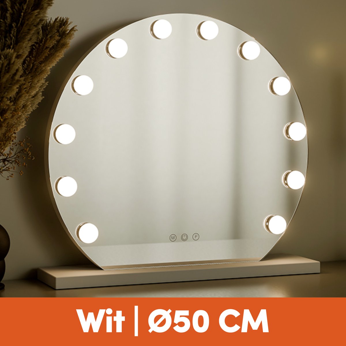 Nolt Hollywood Spiegel met Verlichting - ⌀ 50cm Make Up Vanity Licht - 1/X10 Vergrootspiegel - Wit