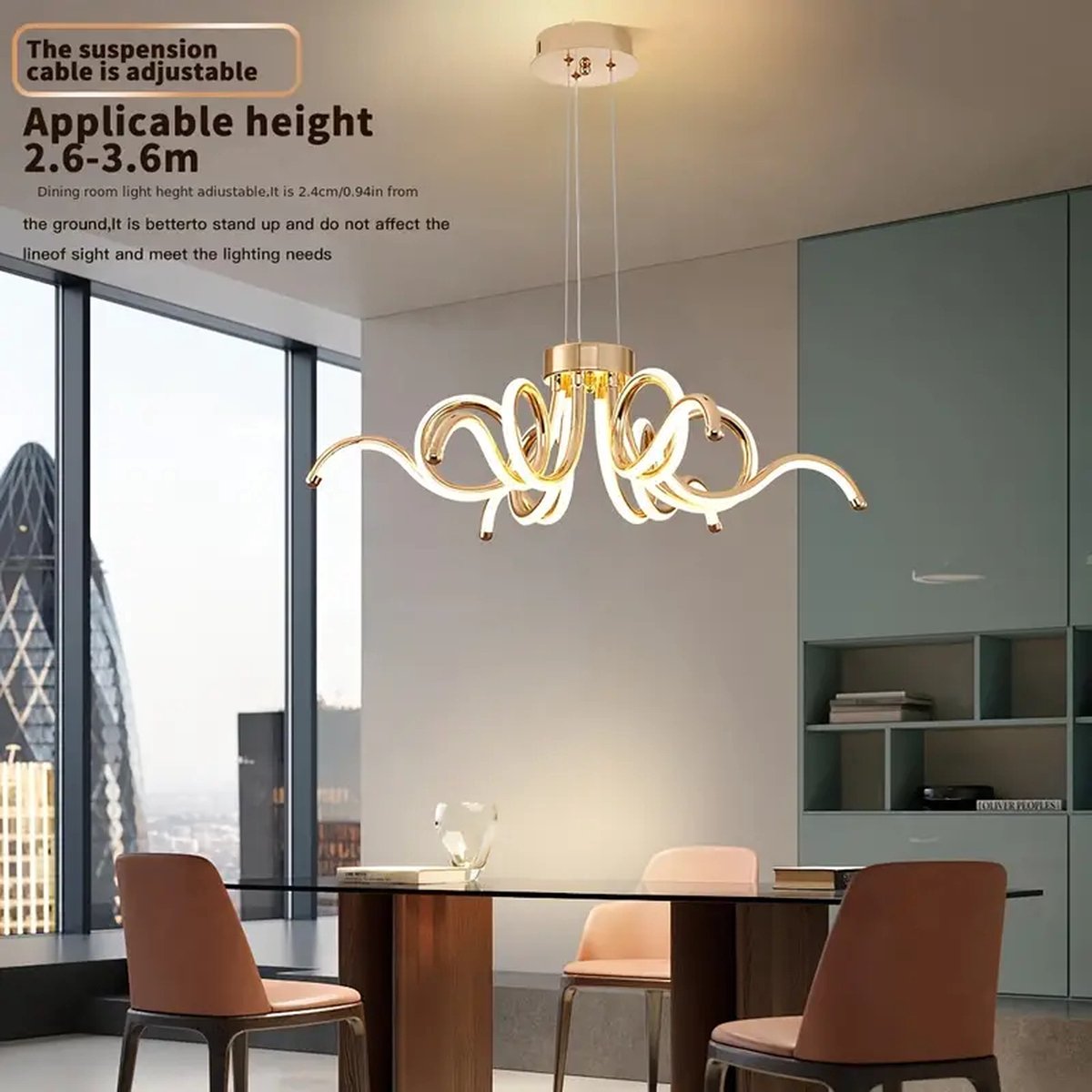 LuxiLamps - Spider Hanglamp - Goud - 60 cm - Kroonluchter - Licht In 3 Kleuren - Boven De Eettafel - LED Kroonluchter Verlichting - 50W