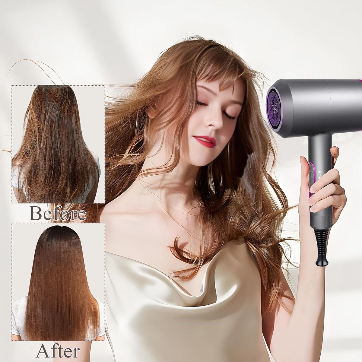 Hairdryer - Ionic - Overheat Protection - 2000 W - Professional - Fast Drying - 3 Temperatures - 2 Speeds - Cold Shot - Grey