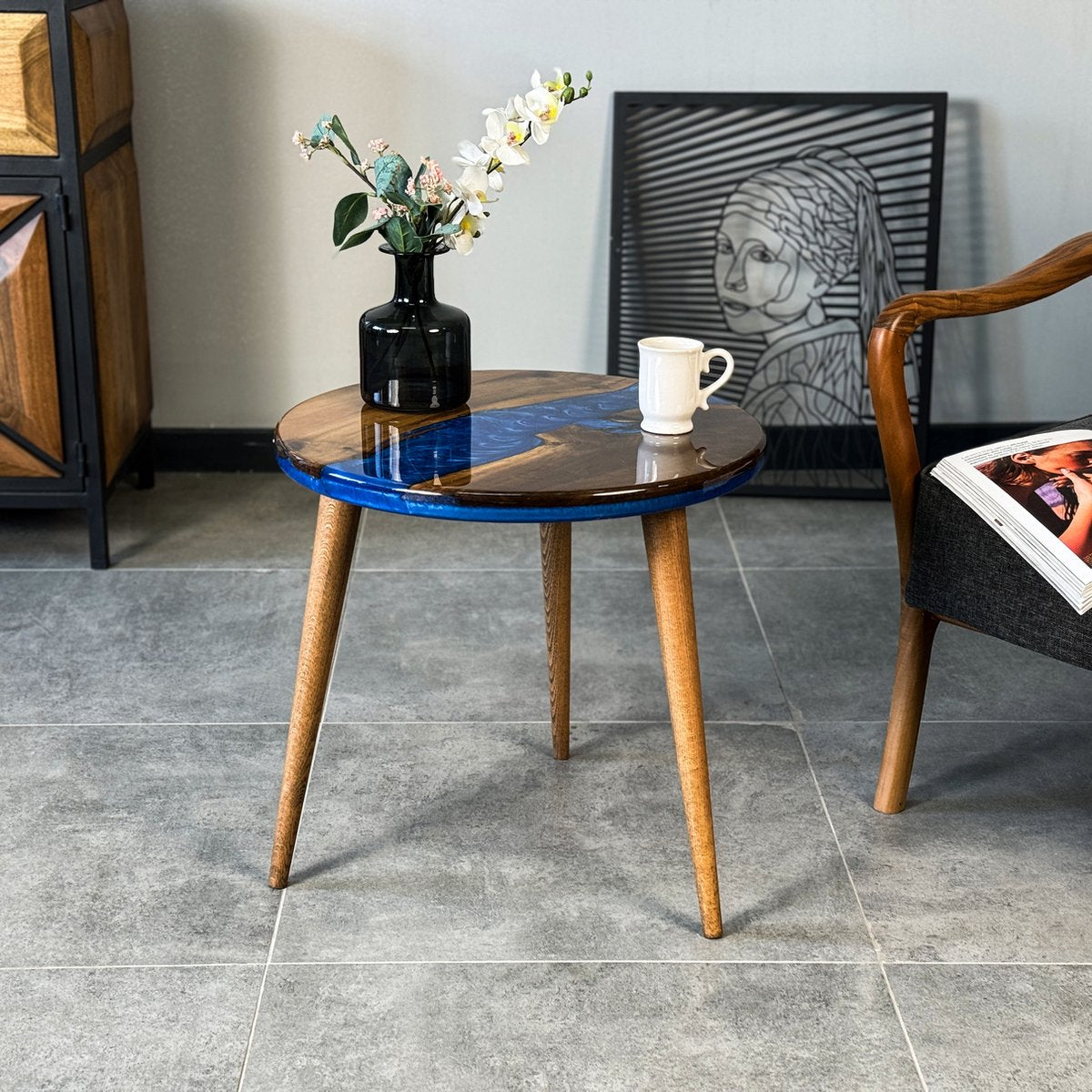 Salontafel - Bijzettafel Rond - Epoxy Bijzettafel - Epoxy - Bijzettafel Hout - Walnoot