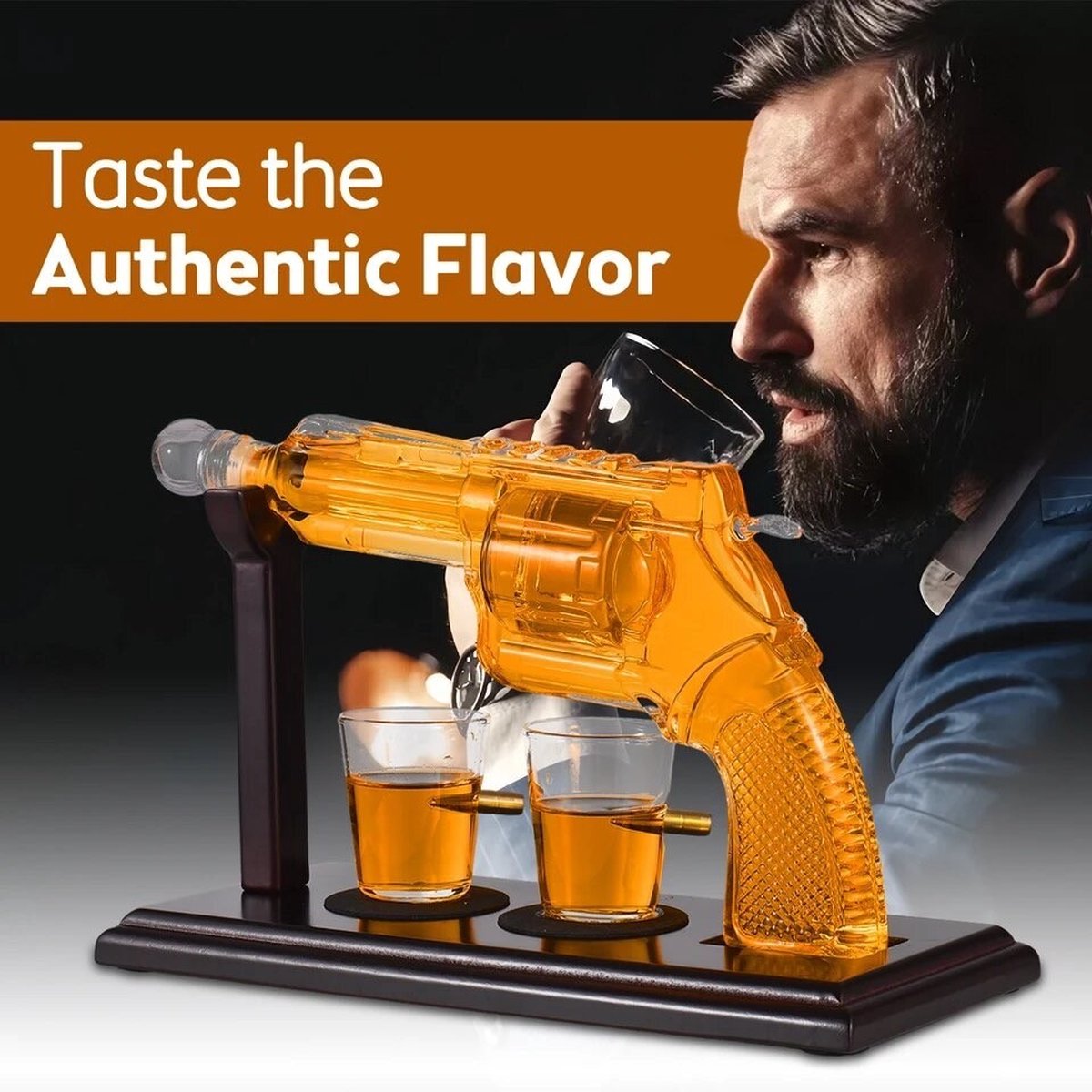 Whisky Karaf Set - Pistool Revolver Bar Set met 2 Glazen en Standaard