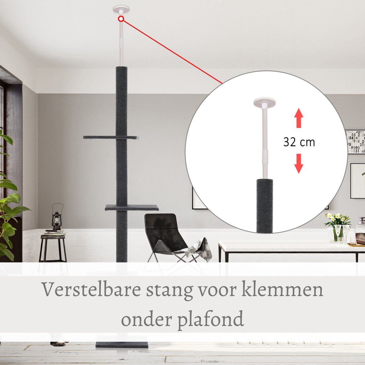 Adjustable Height Cat Tree - Cat Scratcher - Cat Tree for Cats - Cat Toys - Cats - Grey - 43L x 27W x 228-260H cm