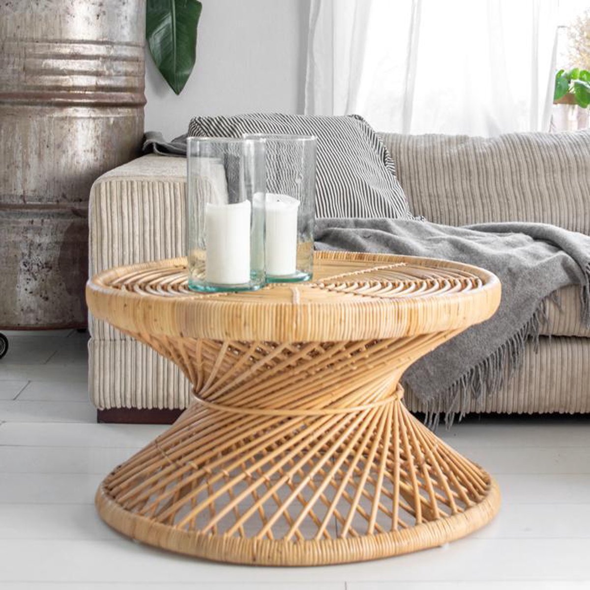 Coffee tables - rattan coffee table round - 70x40 cm - natural rattan - round table - delivered assembled