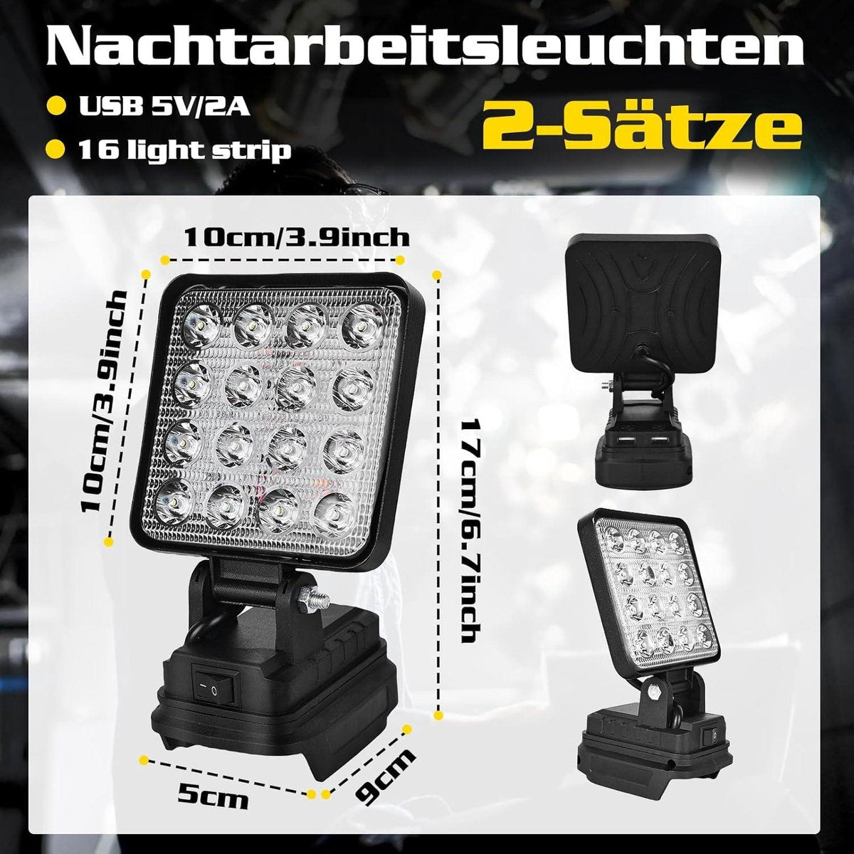 Led-werklamp 18 V Makita - 27 W led-bouwlamp draagbare schijnwerper met accu en USB-oplaadfunctie (2 stuks)