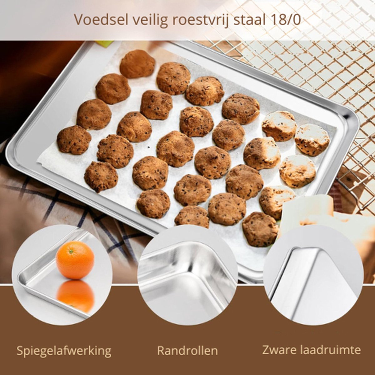 Baking Tray Set of 2 - Stainless Steel - Oven Baking Tray - Large Oven Tray - 2 pieces of 40x30x2.5cm - Dishwasher Safe