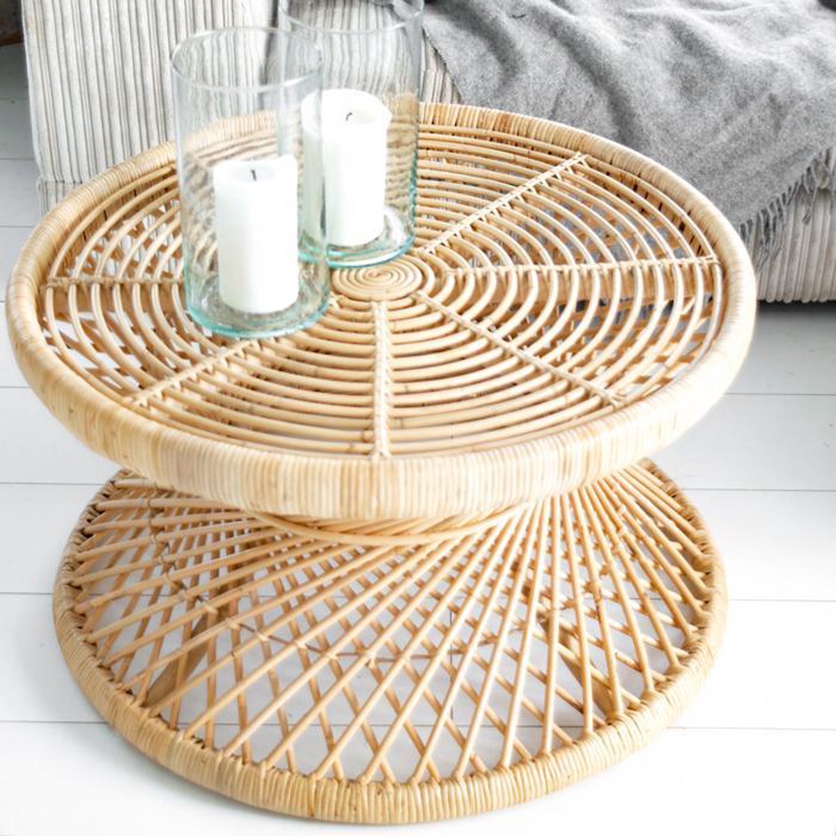 Coffee tables - rattan coffee table round - 70x40 cm - natural rattan - round table - delivered assembled