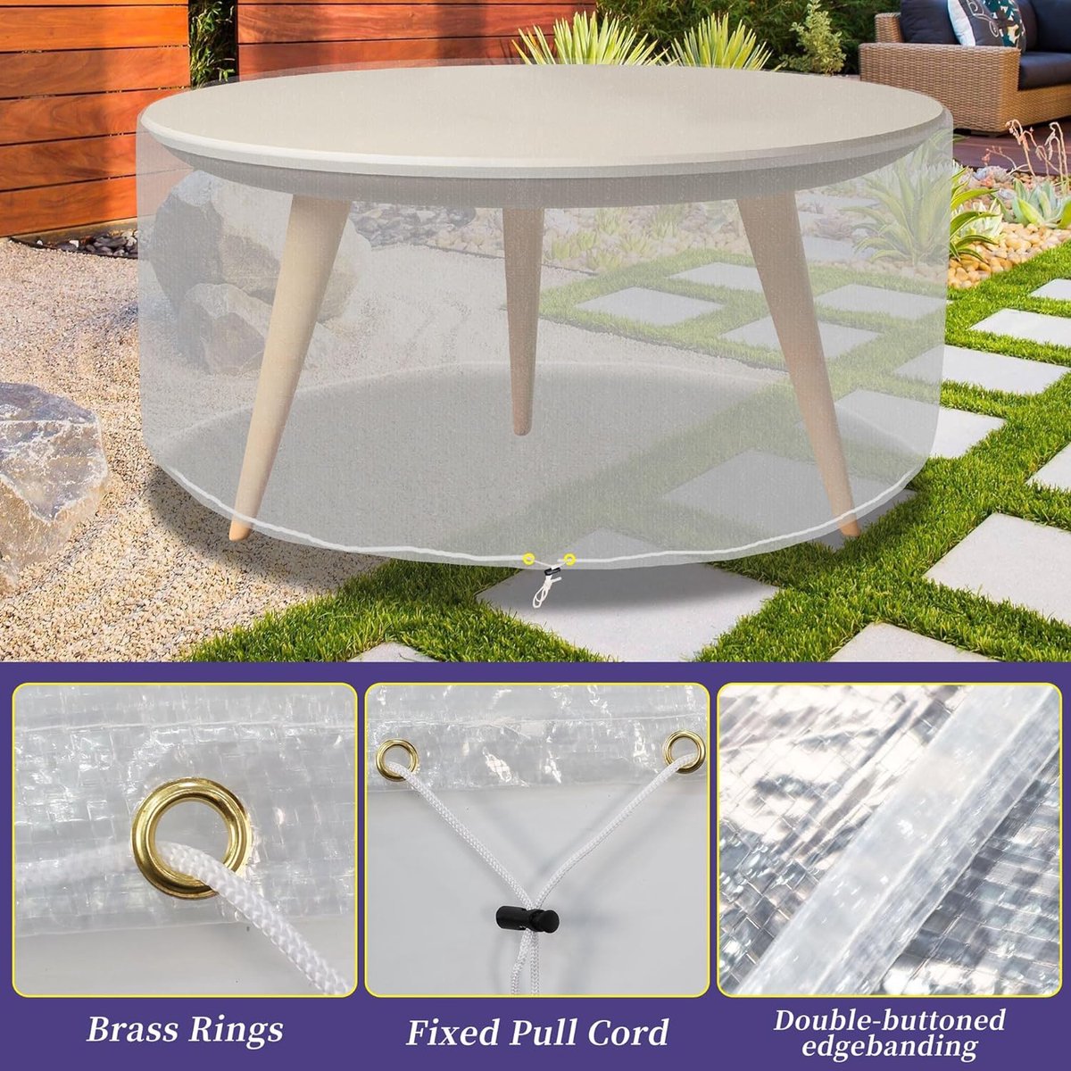 Garden furniture covers, waterproof round garden table cover, 163 x 71 cm diameter, transparent polyethylene outdoor cover, table and chair protection