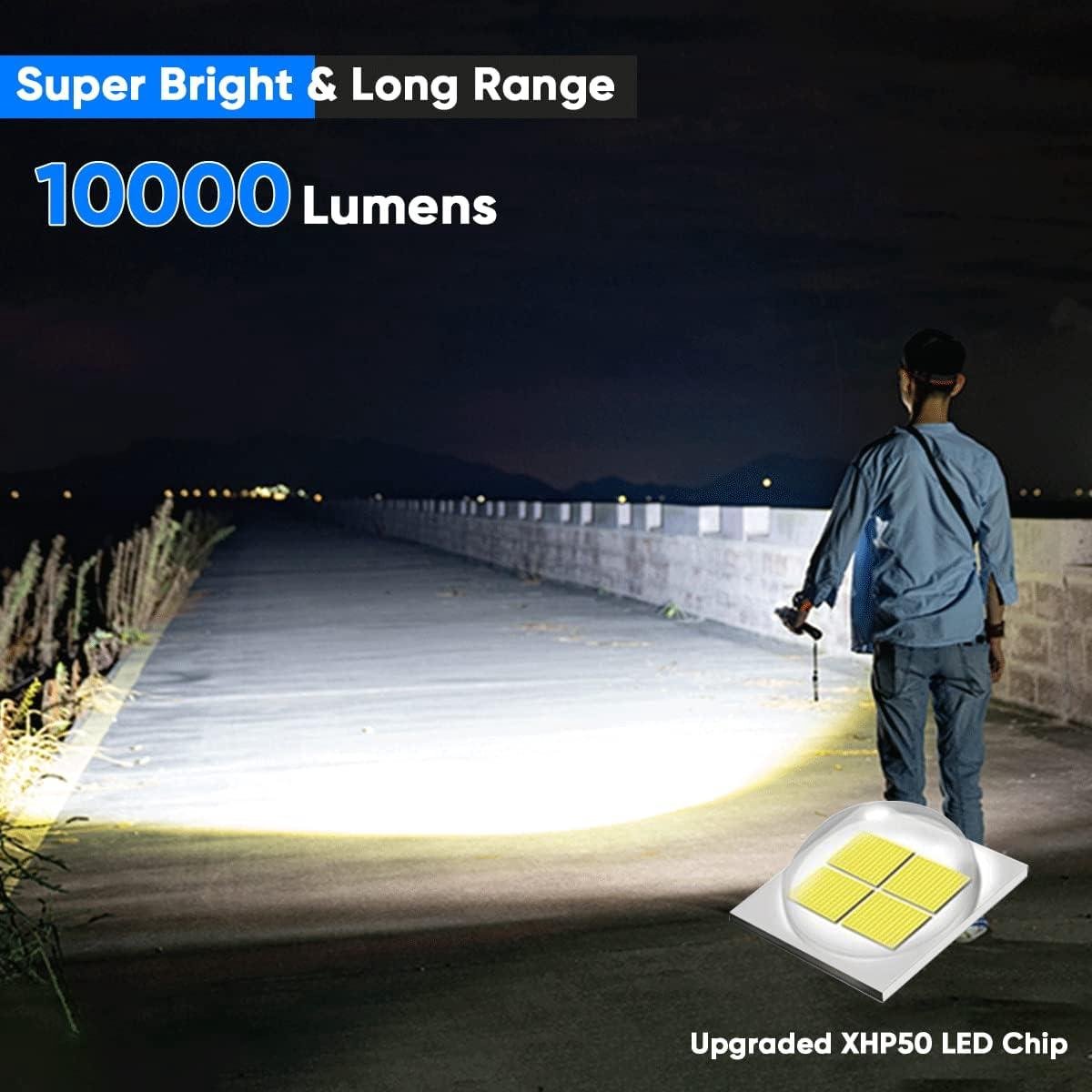 Superheldere 10000 lumen waterdichte led-zaklamp voor kamperen buitenactiviteiten - USB oplaadbaar, krachtig en zoombaar (met 3000mAh batterij) zaklamp