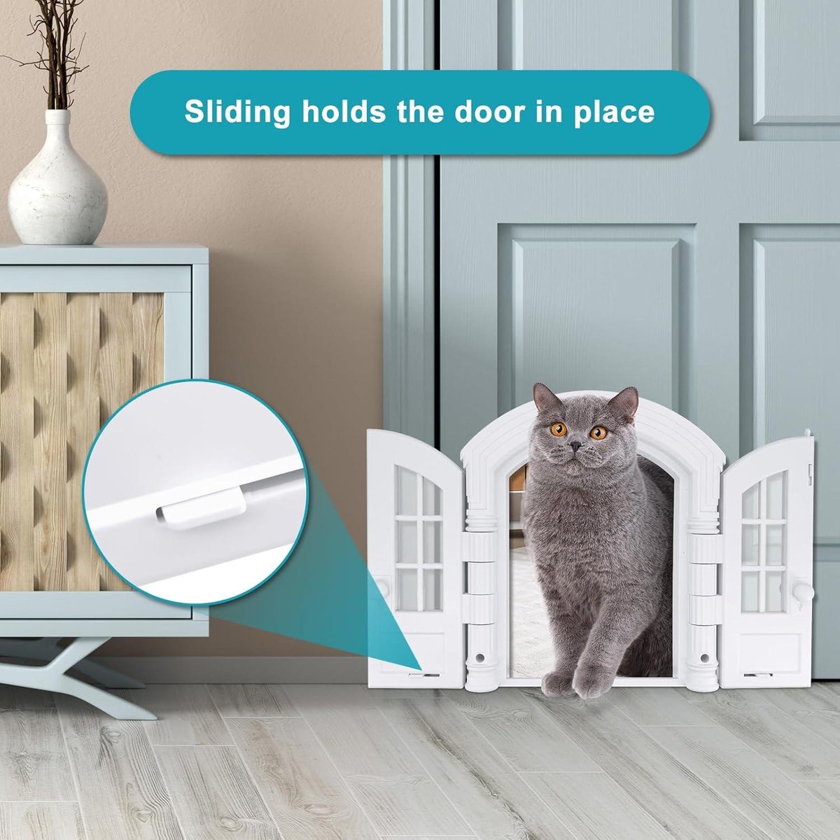 Cat flap - Outdoor cat door - Indoor cat flap - Easy self-assembly - Suitable for any door - 235 x 17 cm