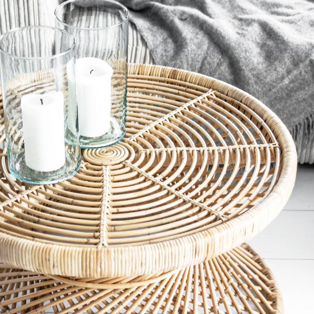 Coffee tables - rattan coffee table round - 70x40 cm - natural rattan - round table - delivered assembled