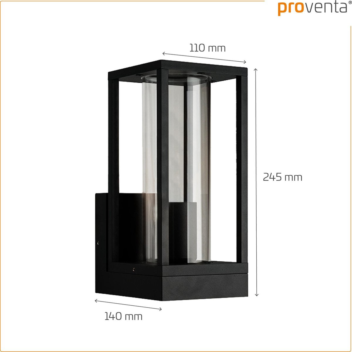 Proventa Glasso LED Wandlamp met Dag- en Nachtsensor - Warm wit Licht - Zwart