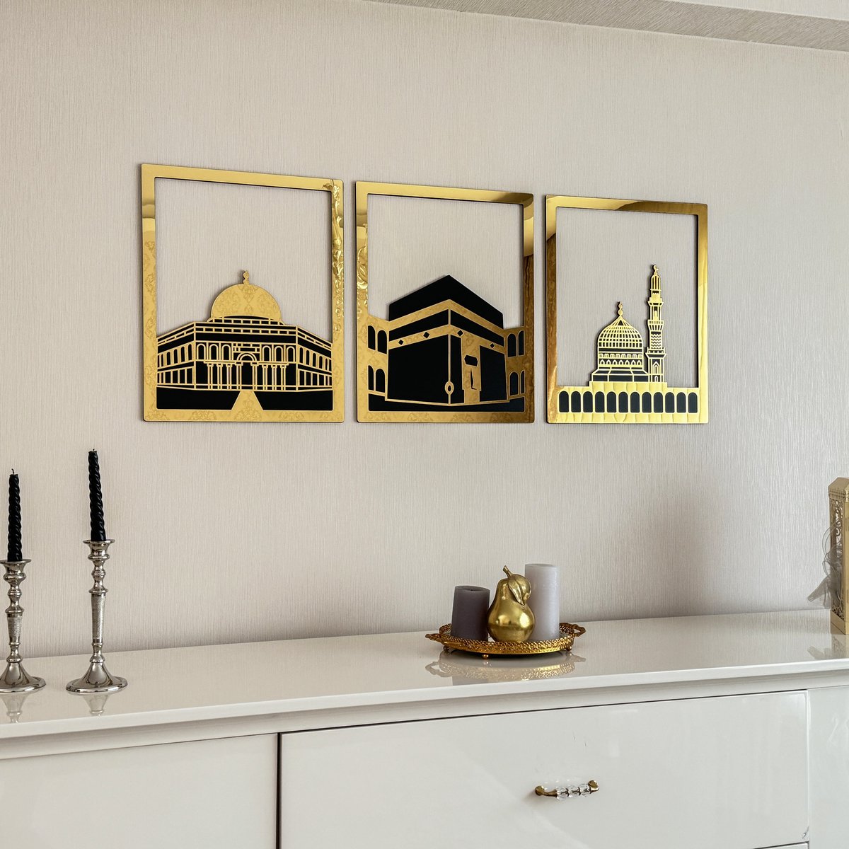 Set van Masjid Al Aqsa, Masjid Al-Haram & Masjid An-Nabawi - Islamitische Wanddecoratie - Ramadan Decoratie - Ramadan Versiering - Ramadan Cadeau