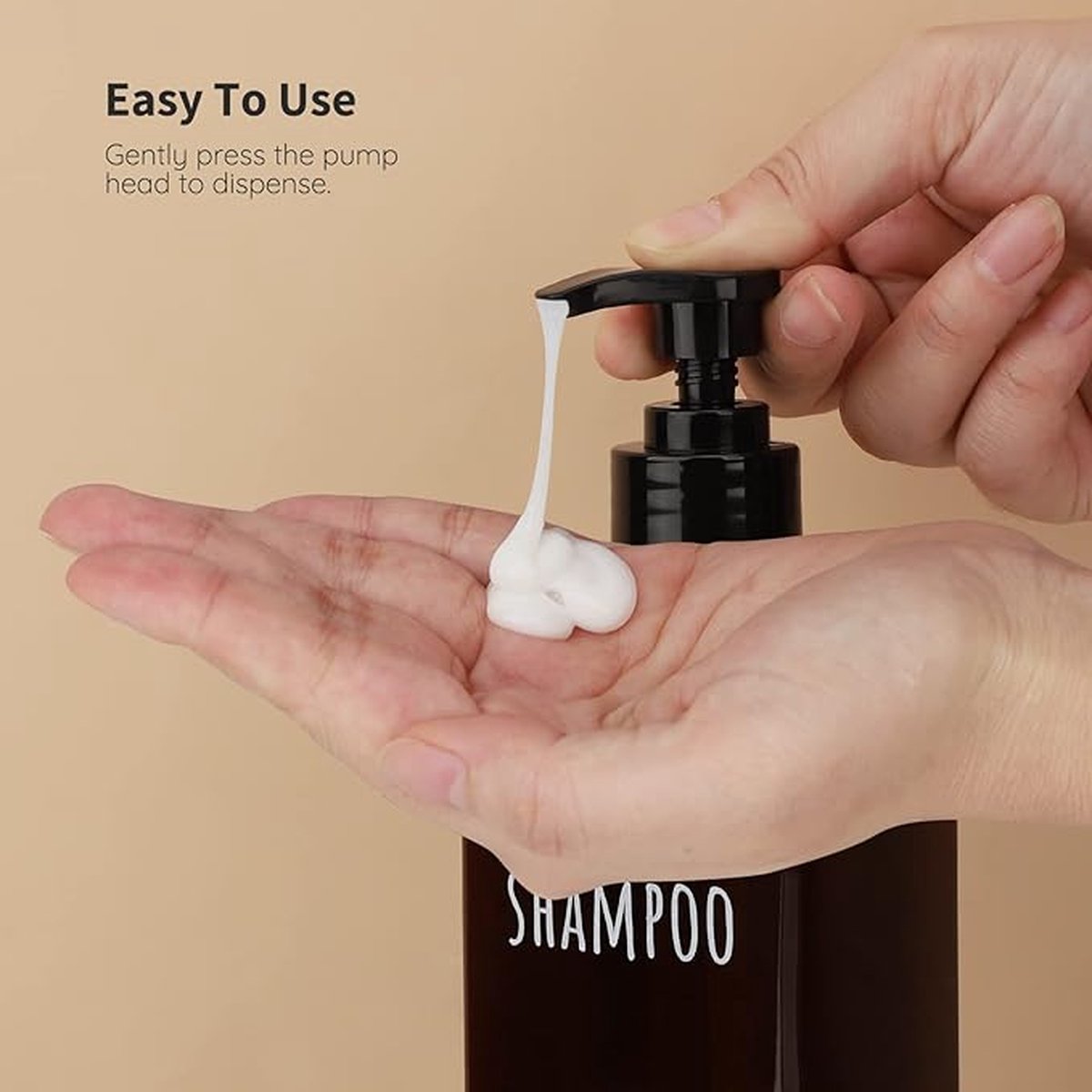 A Luxe Soap Lotion Dispenser Square, 3 pieces, 500 ml, brown, soap dispenser, set with labels for shampoo, conditioner, body soap, refillable plastic pump bottles for bathroom, high capacity