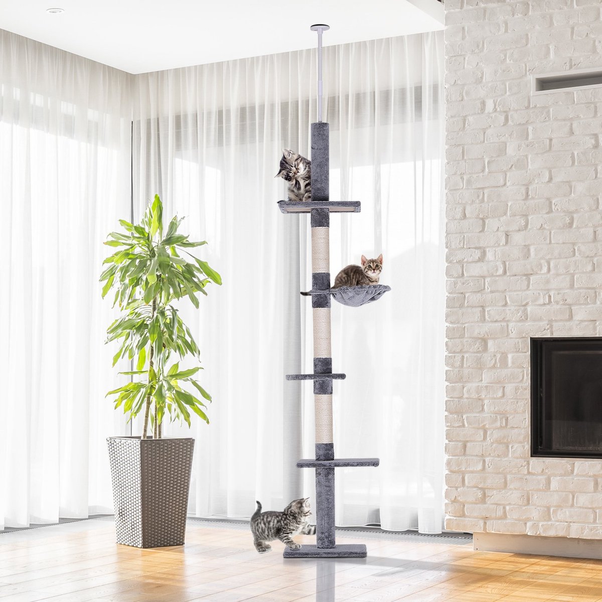 Krabpaal - In hoogte verstelbaar - Krabpaal voor Katten - Krabpaal - Kattenspeeltjes - Katten - Grijs - 40x30x (230–260) cm