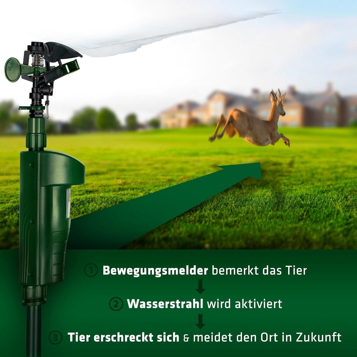 Water jet repeller for animals with motion detector - Range 10 m - Heron deterrent - Cat deterrent