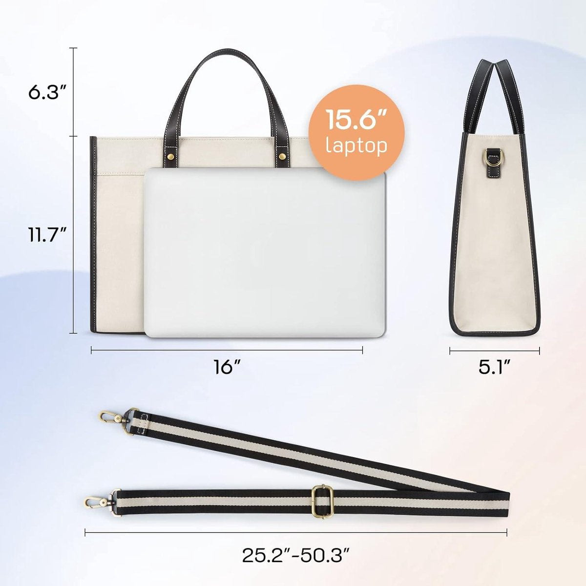 Laptop bag women canvas 15.6 inch - shoulder bag shopper tote bag - notebook bag work bag office bag Tote bag with zipper