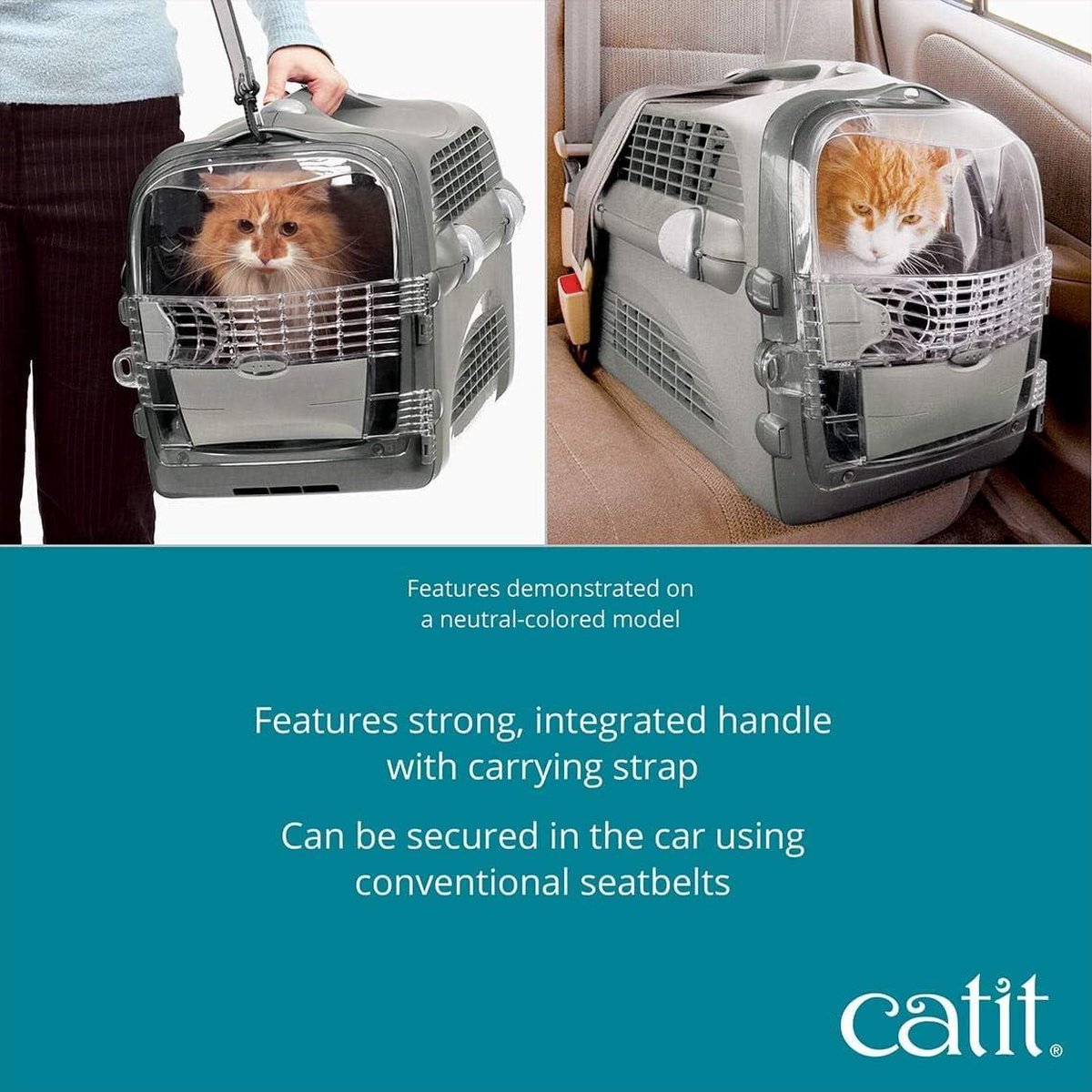 Cat Travel Basket Cabrio Carrier Transport Box for Cats - Turquoise Grey