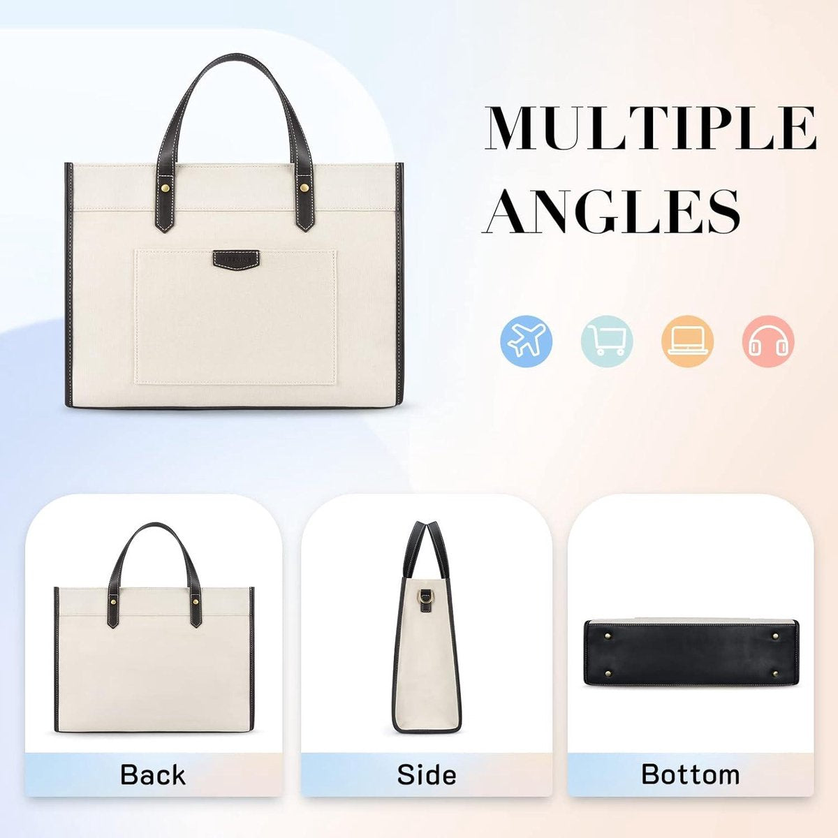Laptop bag women canvas 15.6 inch - shoulder bag shopper tote bag - notebook bag work bag office bag Tote bag with zipper