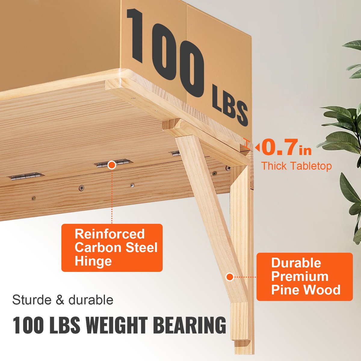 EliteNest® - Opvouwbare Wandtafel - Klaptafel - Ruimtebesparend Bureau - Draagkracht 45 kg - Massief Hout 80x60cm - Muurbevestiging - Inklapbaar - Zwevend - Werkblad - Eettafel - Multifunctioneel