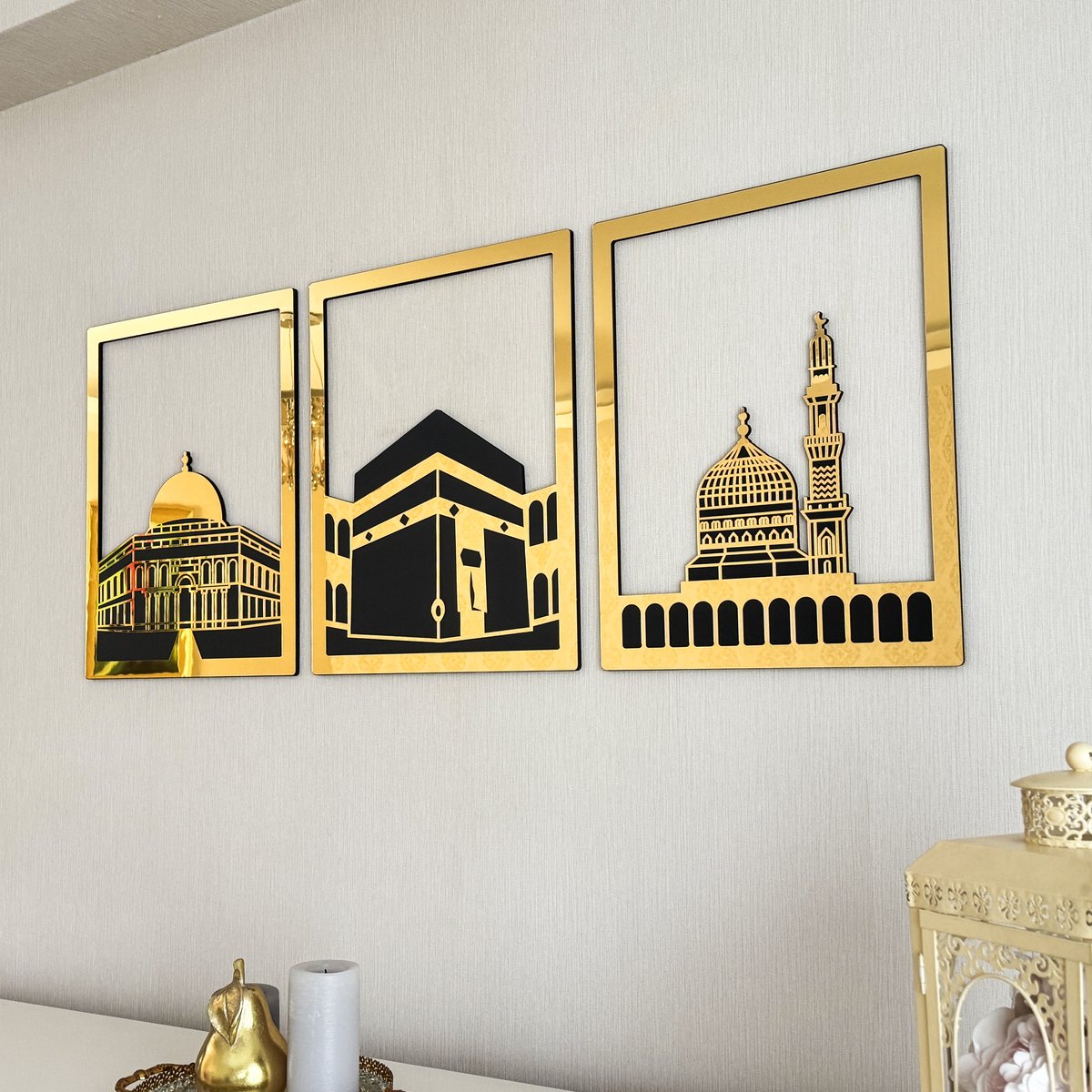 Set van Masjid Al Aqsa, Masjid Al-Haram & Masjid An-Nabawi - Islamitische Wanddecoratie - Ramadan Decoratie - Ramadan Versiering - Ramadan Cadeau